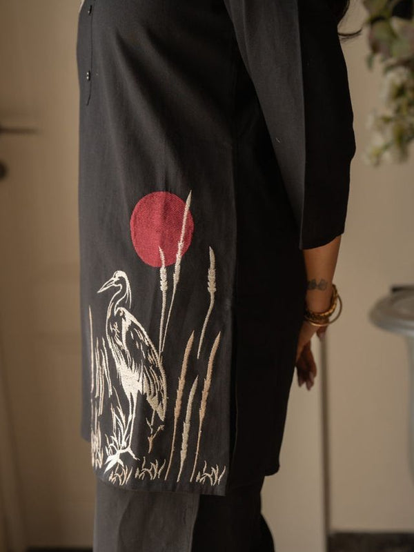 Embroidery Work Cotton Flex Black Co_ord Set