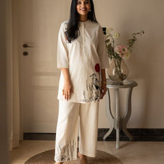 Embroidery Work Cotton Flex Off-White Co_ord Set
