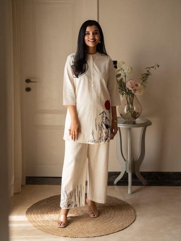 Embroidery Work Cotton Flex Off-White Co_ord Set
