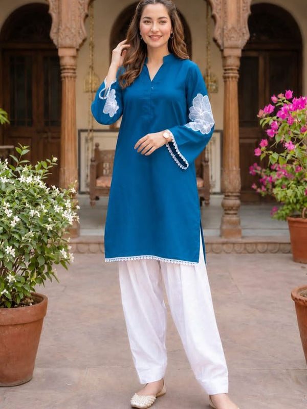 Bue Embroidery Work Farshi Salwar Set
