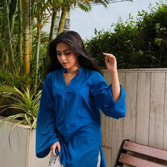 Chery Embroideried Work Blue Farshi Salwar Set