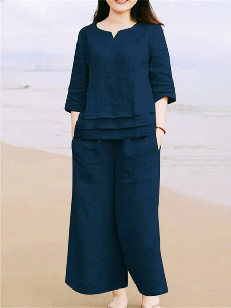 Teal Blue Cotton Slub Co-ord Set
