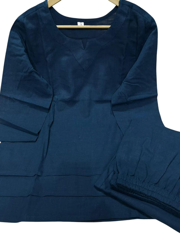 Teal Blue Cotton Slub Co-ord Set