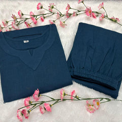 Teal Blue Cotton Slub Co-ord Set
