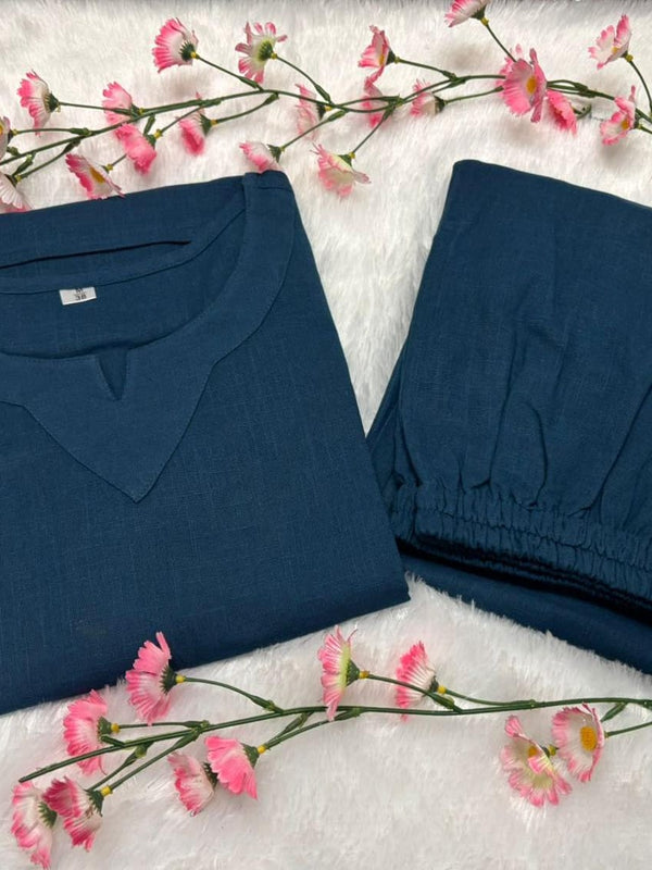 Teal Blue Cotton Slub Co-ord Set