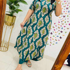 Green Printed Cotton Kurti & Palazzo Set
