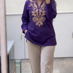 Embroidery Work Purple Top Pant Set