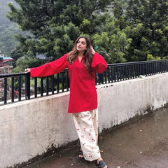Chery Embroideried Work Red Farshi Salwar Set