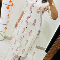 White Printed Cotton Kurti Palazzo Set