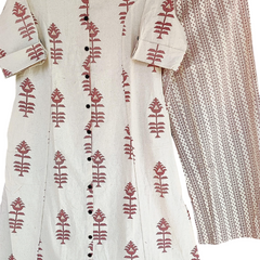 White Printed Cotton Kurti Palazzo Set
