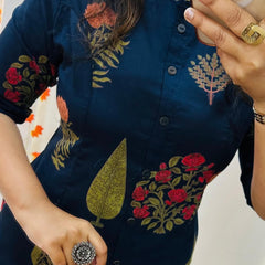 Blue Printed Cotton Kurti Palazzo Set