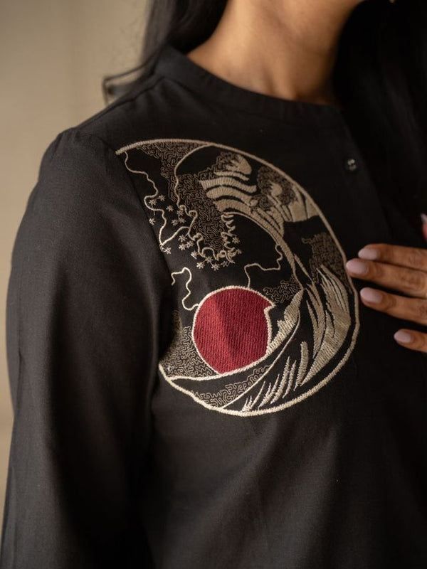 Embroidery Work Cotton Flex Black Co_ord Set
