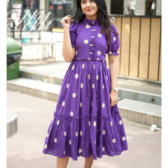 Beautiful Floral Embroidered Purple Cotton Midi Kurti