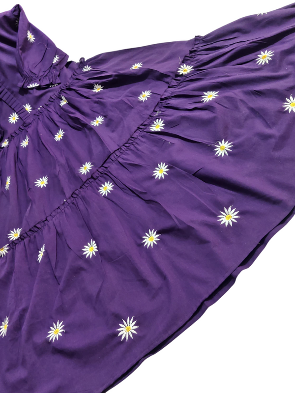Beautiful Floral Embroidered Purple Cotton Midi Kurti