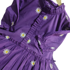 Beautiful Floral Embroidered Purple Cotton Midi Kurti