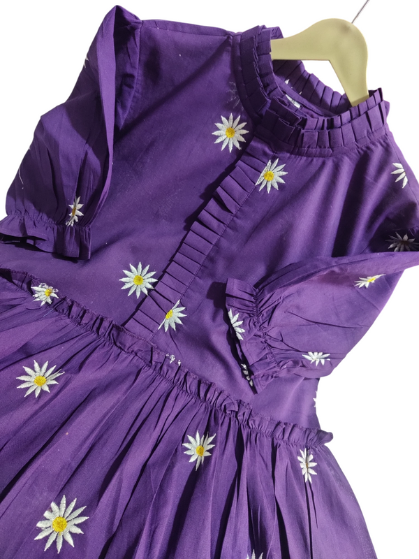 Beautiful Floral Embroidered Purple Cotton Midi Kurti