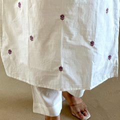 White Embroidered Cotton Flex Kurti Pant Dupatta Set