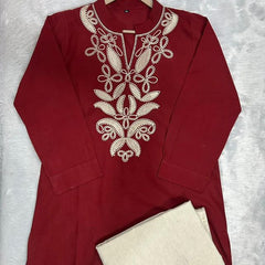 Embroidery Work Maroon Top Pant Set