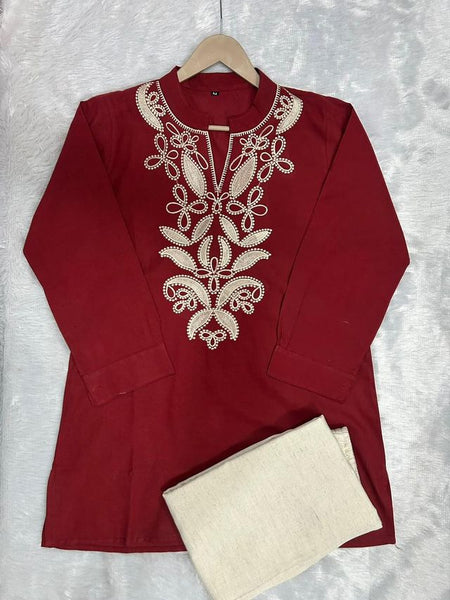 Embroidery Work Maroon Top Pant Set