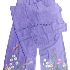 Lavender Embroidered Cotton Slub Co-ord Set