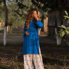 Chery Embroideried Work Blue Farshi Salwar Set